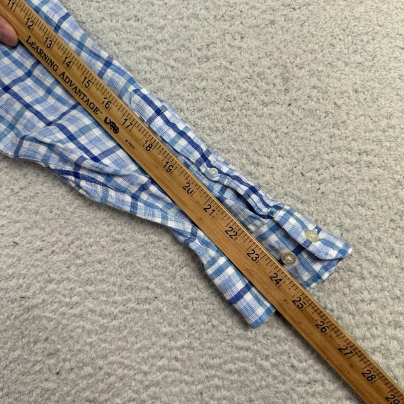 Banana Republic Shirt Men's Large‎ Camden Standard Fit 100% Linen Blue Plaid - Picture 8 of 10
